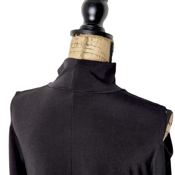 Clara Sun Woo Womens Cold Shoulder Mock Turtle Neck Stretch Blouse Size XS Black - Picture 9 of 11